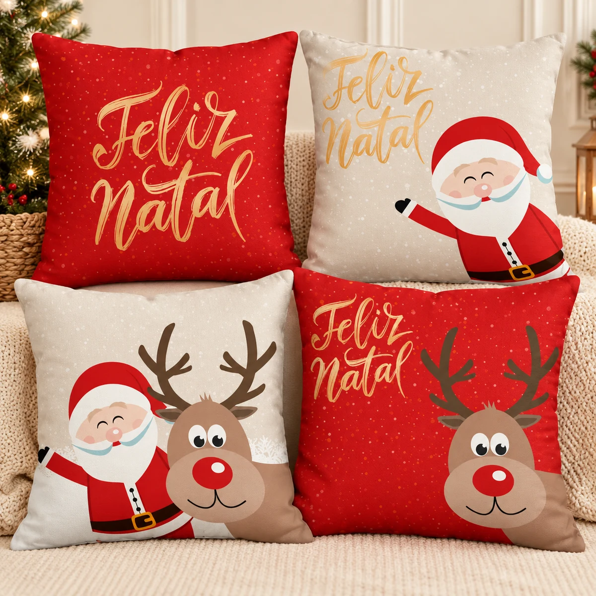 Kit 4 Capas de Almofada Natalinas 45x45