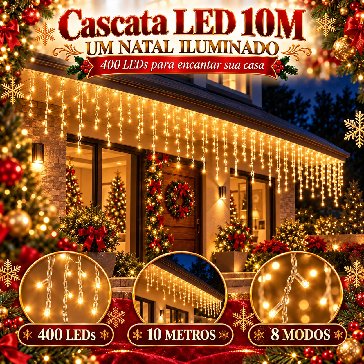 Cascata Pisca-Pisca LED 10 m com 400 LEDs