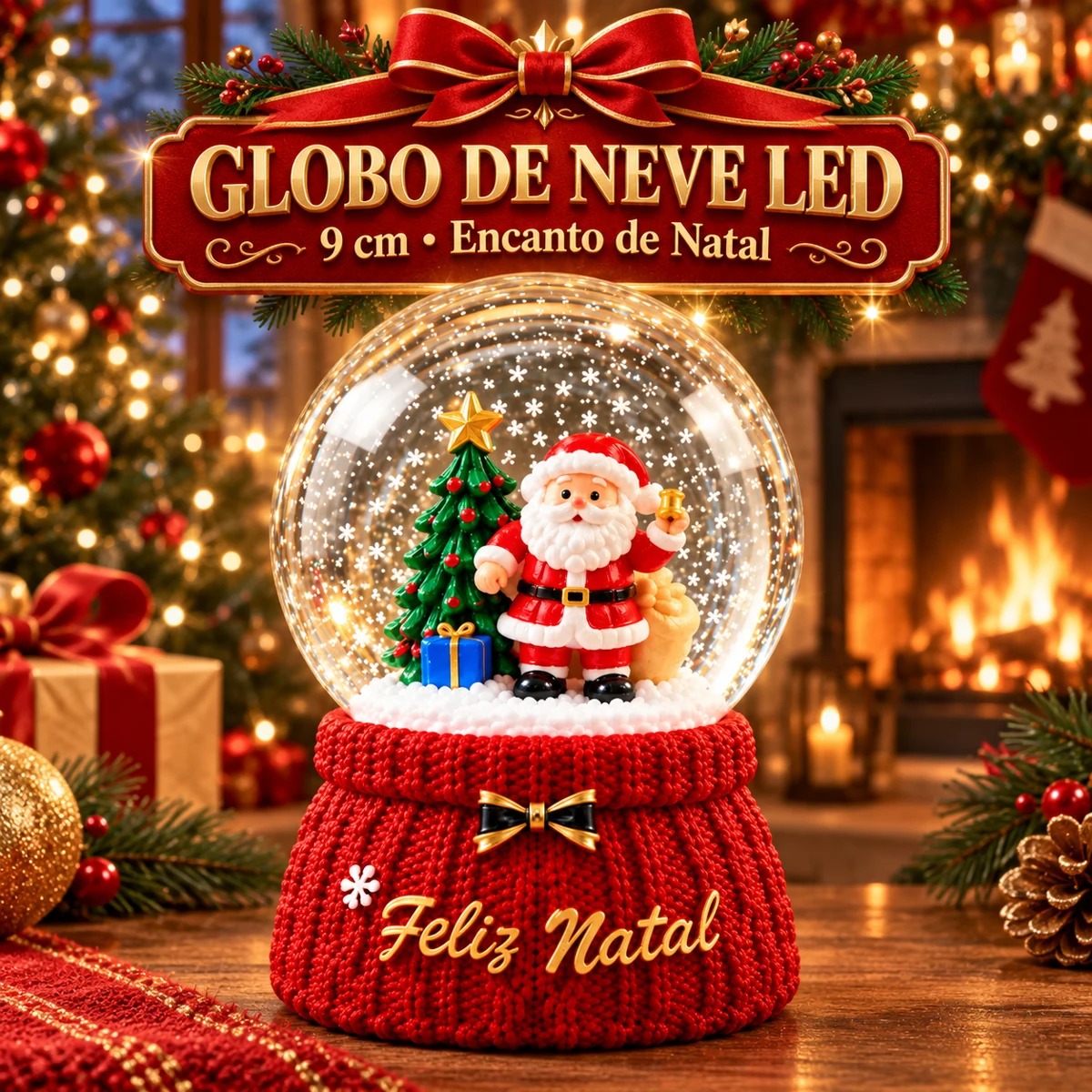 Globo de Neve LED 9CM — Encanto do Papai Noel