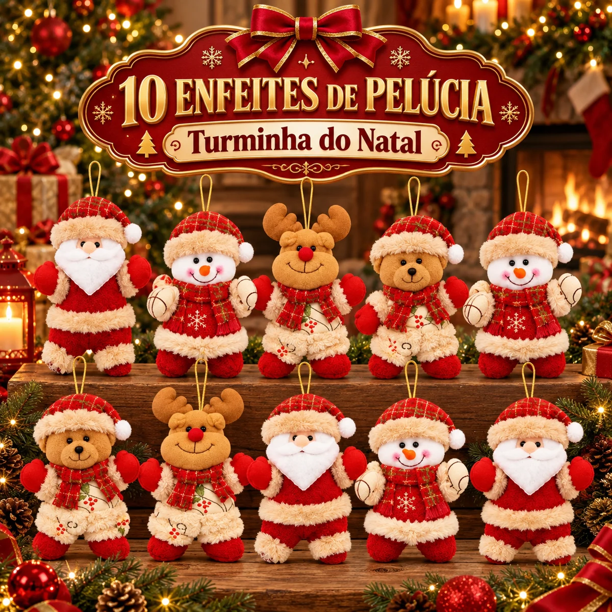 Kit 10 Enfeites de Pelúcia — Turminha do Natal