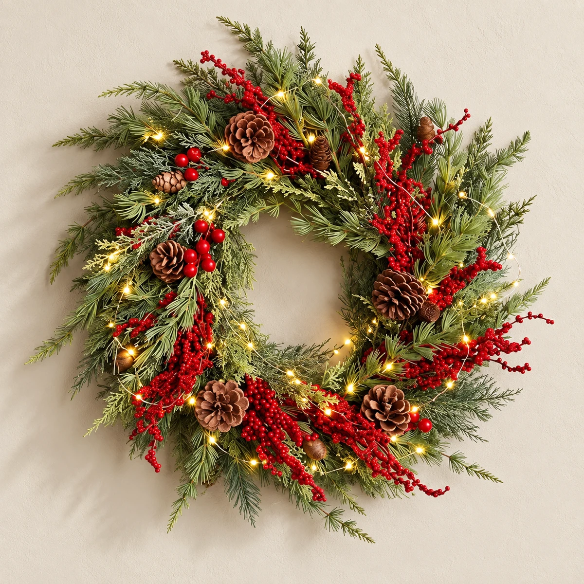 Guirlanda de Natal 50 cm com LED e Pinhas