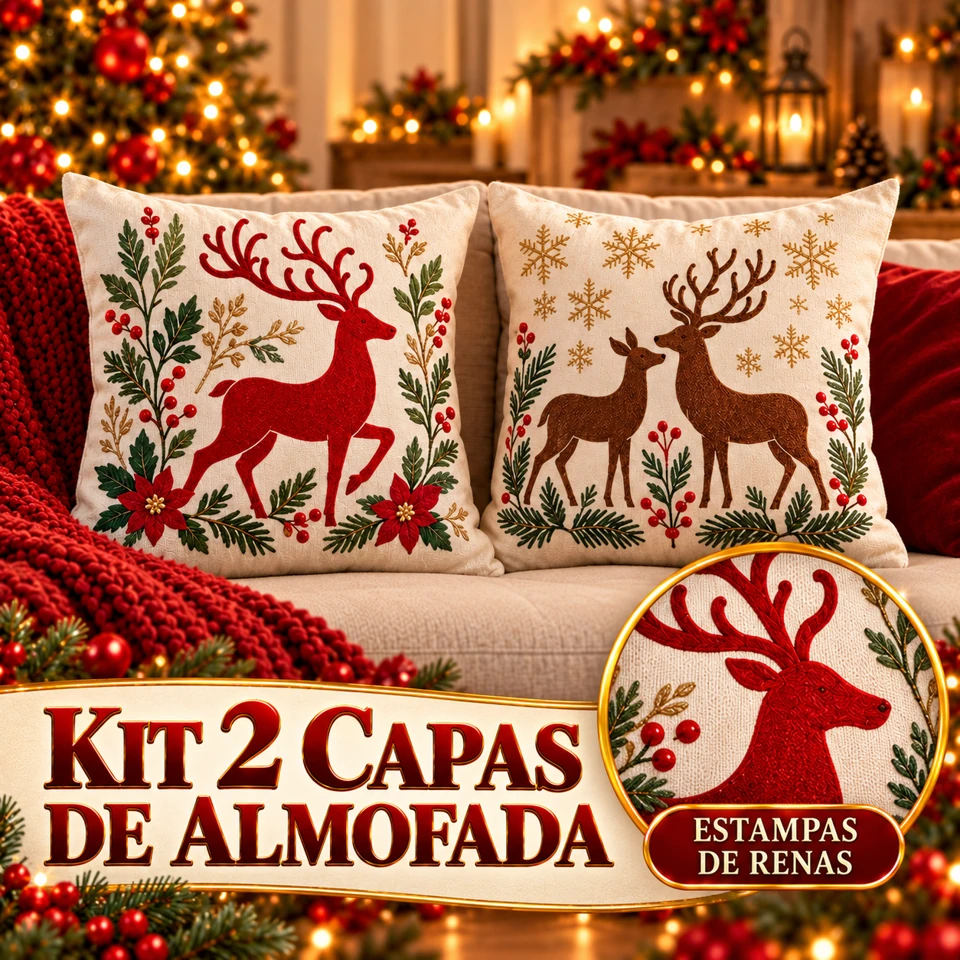 Kit 2 Capas de Almofada — Renas do Bosque