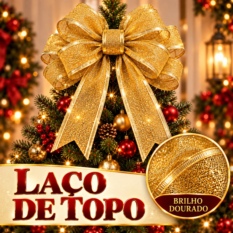 Laço de Topo de Árvore — Brilho Dourado