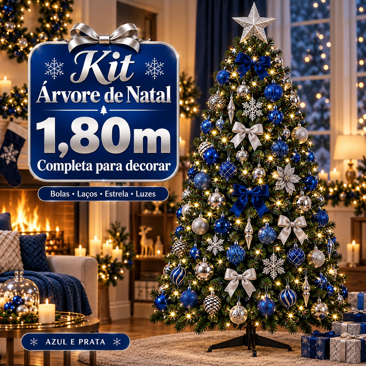 Kit Árvore de Natal 1,80M — Azul e Prata