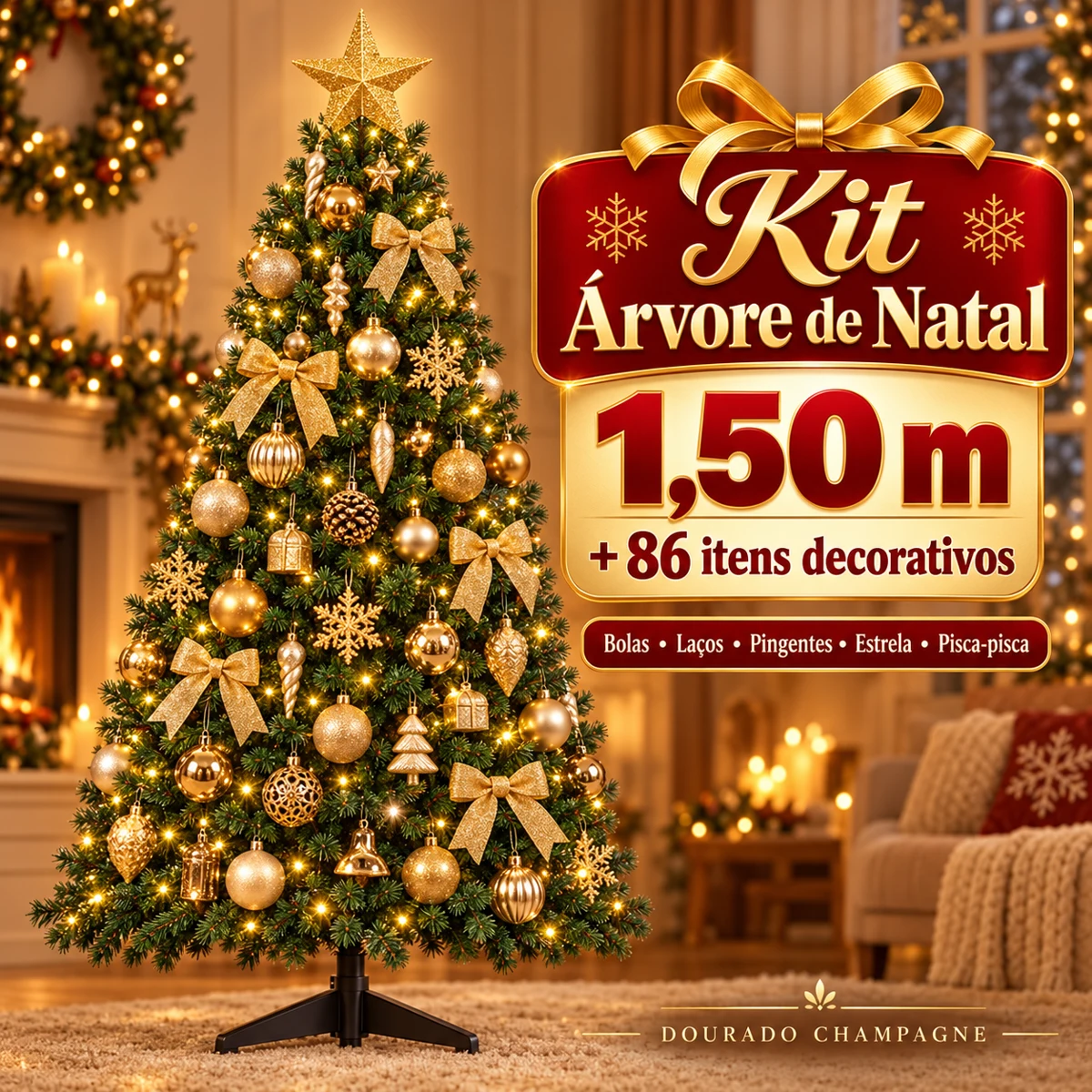 Kit Árvore de Natal 1,50M — Dourado Champagne