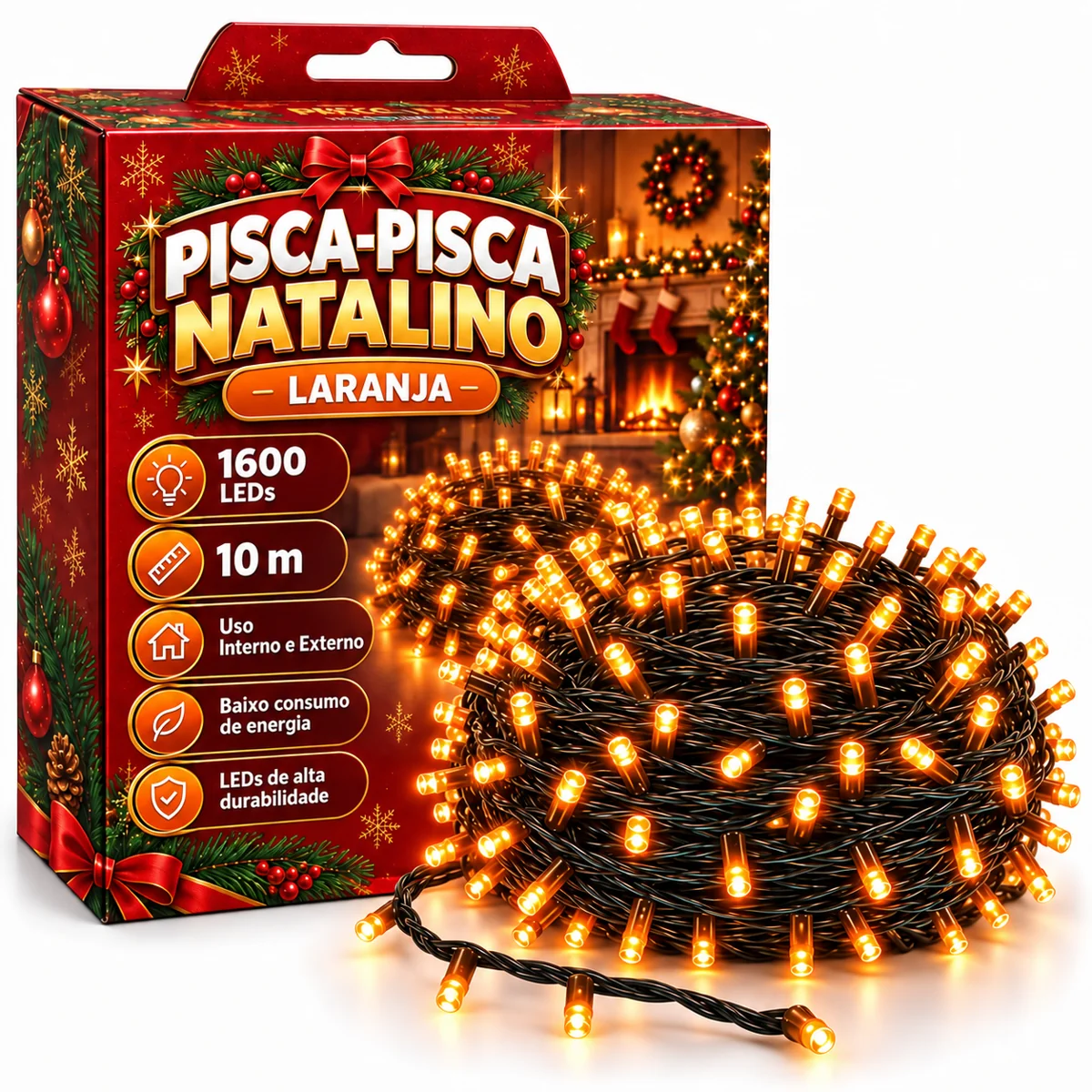 Pisca-Pisca 10M Laranja — Luz de Brasa