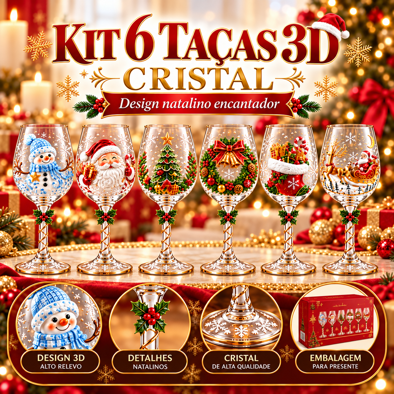 Conjunto 6 Taças de Natal — Brinde Encantado